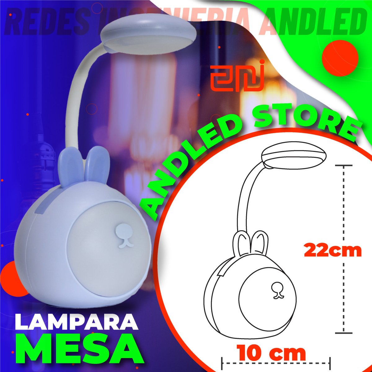 Lampara de mesa conejo con luz guia RGB - Imagen 4